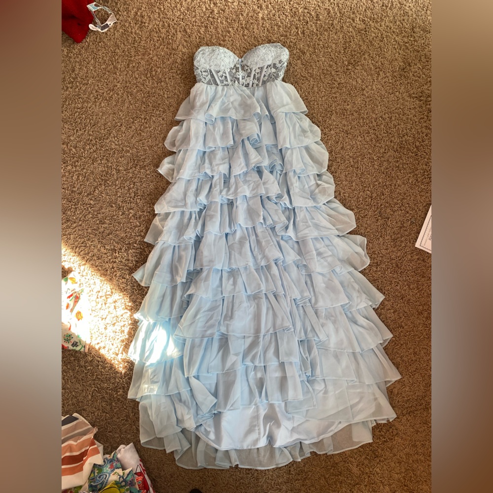 NWT Elegant light blue ruffled strapless dress